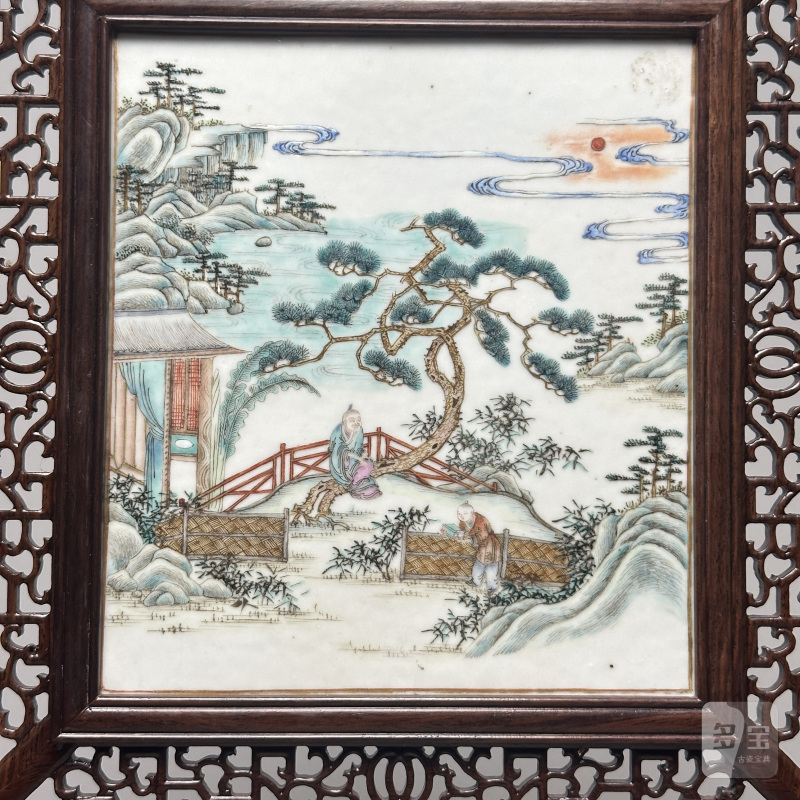 清晚期 粉彩山水人物土瓷板 - 图3